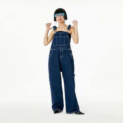 Macacão Jeans Retrô Estilo Japonês Casual Perna Reta Roupa de Trabalho Streetwear Americano Macacão Jeans Masculino e Feminino Folgado