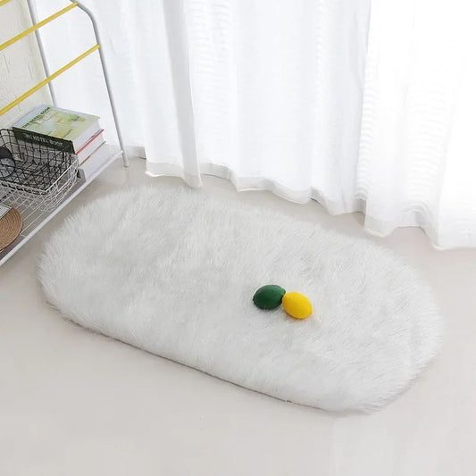 Super Soft Plush Oval Rug Mat Fluffy White Carpets for Living Room Home Decor Bedroom Kid Room Decoration Salon Thick Pile Rug