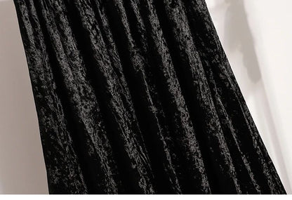 Autumn Winter Girls New A-line Velvet Skirt 2025 Plus Size Gold Velvet Half Pleated Skirt Solid Versatile High Waist Mid Skirt