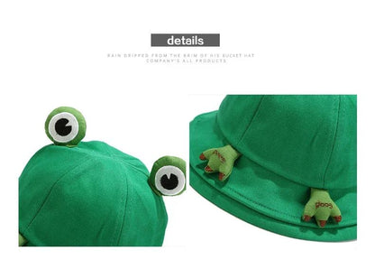 Children Frog Bucket Hat With Ear Panama Fisherman Hats For Men Women Kids Cartoon Cute Summer Outdoor Travel Sun Bob Cap