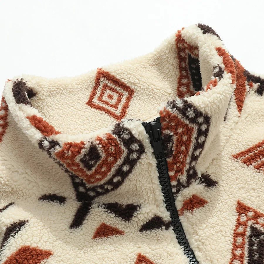 Ms Aztec National Printing Ultra-fine Austrian Fleece Jacket Zipper Lady