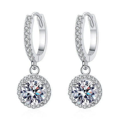 Brincos Femininos Redondos de Moissanite de 1 Quilate em Prata de Lei 925, Estilo Luxo Noturno