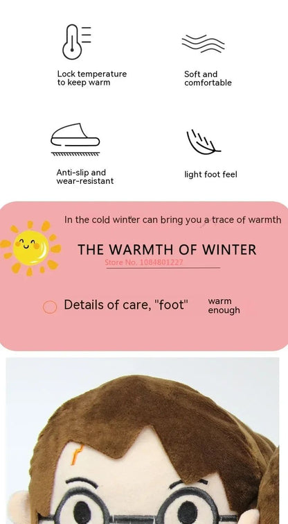 Chinelo de Algodão Fofo do Harry Potter, Quente e Grosso, para o Inverno, Unissex, para Ambientes Internos, Respirável, Presente Surpresa