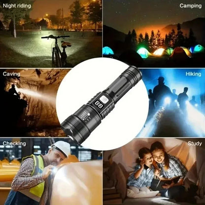 High Power LED Flashlights USB Rechargeable Hand Light with Built-in Battery Super Bright Torch for Outdoor Emergency Camping