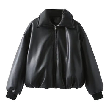 2025 Fall Winter Faux Leather Jacket for Women Oversized Streetwear Cotton Padded Parkas Short Bomber Coat Warm