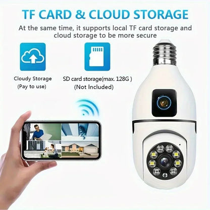 8MP WiFi IP Camera E27 Bulb Dual Lens Wireless Cam Baby Monitor Two-way Audio AI Human Tracking Smart Home Surveillance Camera