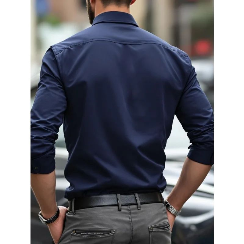 Bolubao New Men Shirts Fashion Quality Long Sleeve Casual Solid Color Elastic Four Season Male Business Shirt