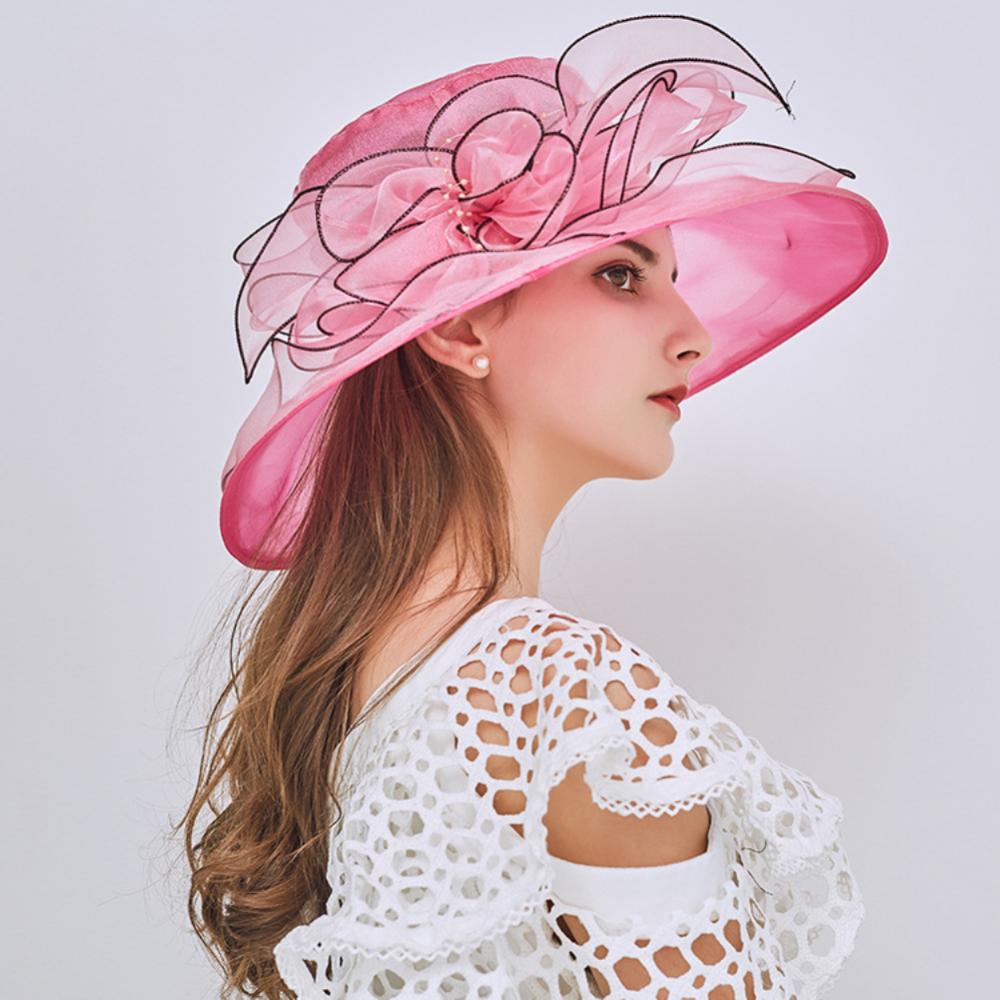 Chapéu Dobrável Feminino de Organza Floral para Igreja, Kentucky, Chá, Chapéu de Sol Elegante Fascinator para Cerimônia de Casamento Feminino