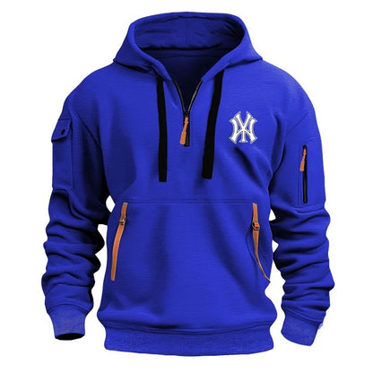 Autumn Long-sleeved Hooded Pullover Men's Zippered Pocket Sweatshirt, Drawstring Sports Men's Casual Hooded Sweatshirt