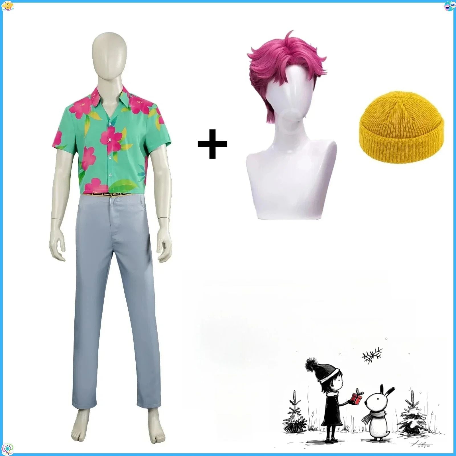 KPp Boys Abby Cosplay Floral Shirt Wig Hat 2026 Disfraz Soda Pop Costume Kids Men Halloween Party Clothes