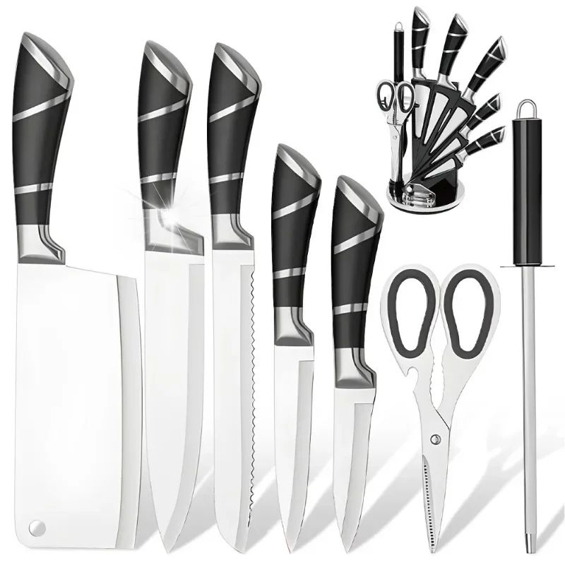ZENG Conjunto de Facas de Cozinha 9 peças Aço Inoxidável Afiadas Facas de Chef Antiaderentes com Afiador para Cortar Fatiar Picar
