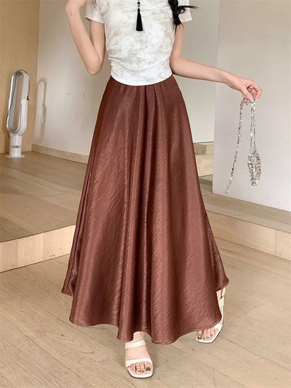 Plus Size Satin Half-Body Skirt Female 2026 Spring New Korean Fashion Temperament Elegant Solid Casual A-line Skirts