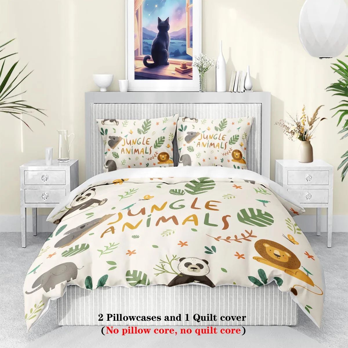 3pcs Cartoon Animal Park Theme Printed BeddingSet,For Bedroom, Guest Room (1*Duvet Cover + 2*Pillowcase, NO Core)