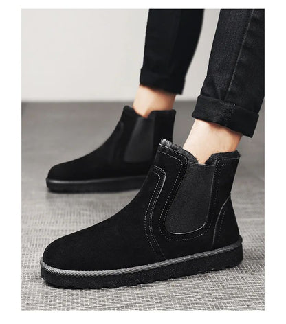 2025 Novas Botas Masculinas de Inverno Quentes de Pelúcia Botas de Couro Casuais de Cano Alto Sapatos de Neve da Moda para o Ar Livre