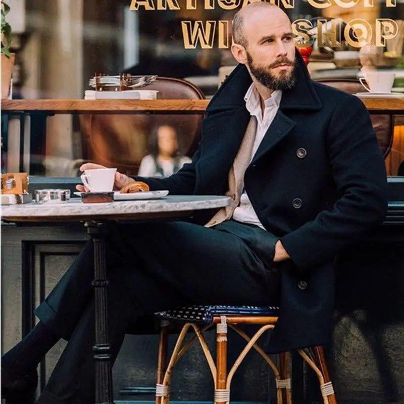 Pop Men's British Woolen Overcoat For Autumn And Winter 2024, European And American Casual Lapel Single-breasted Solid Color Coa