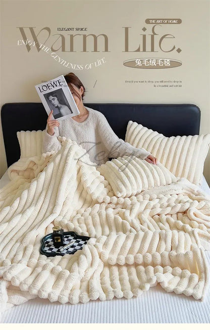Imitation Rabbit Velvet Spring Autumn Warm Blankets or Blanket and Pillowcase Soft Fluffy Warmth Throw Blankets for Sofa Napping