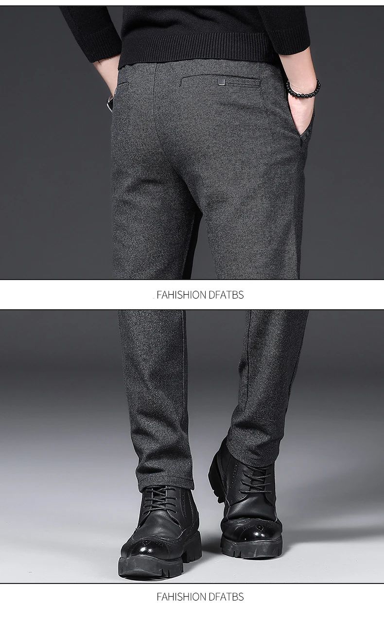 Winter Plush Trousers Men Business Fleece Pants Fashion Warm Drawstring Velvet Thick Casual Stretch Male Clothes 28-29