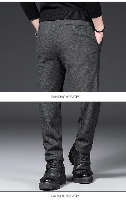 Winter Plush Trousers Men Business Fleece Pants Fashion Warm Drawstring Velvet Thick Casual Stretch Male Clothes 28-29