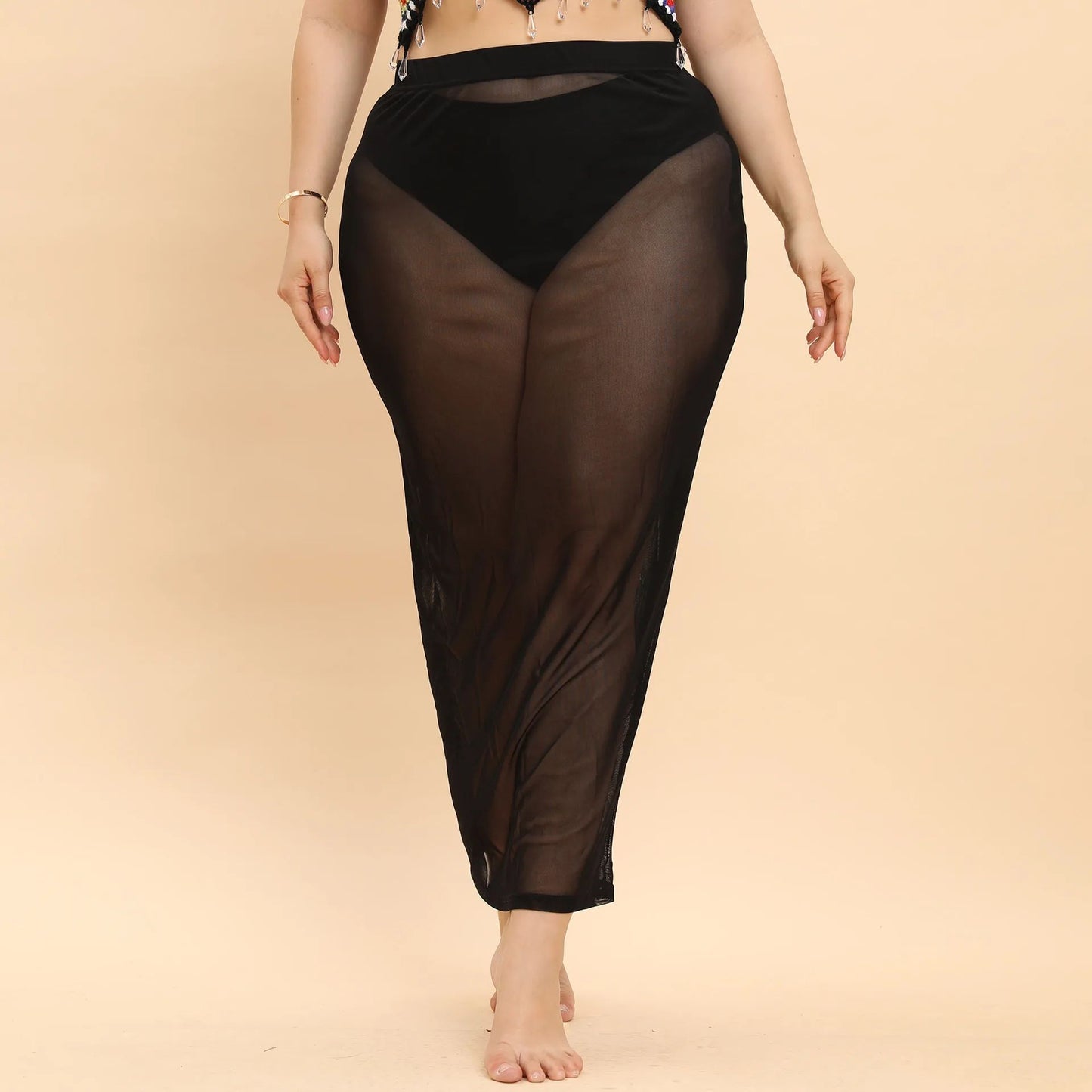 Plus Size Plus Size Beachy See through Mesh Skirt Sexy Vacation Style Women's Half Body Skirt Beach Vacation Fashion plus Siz...