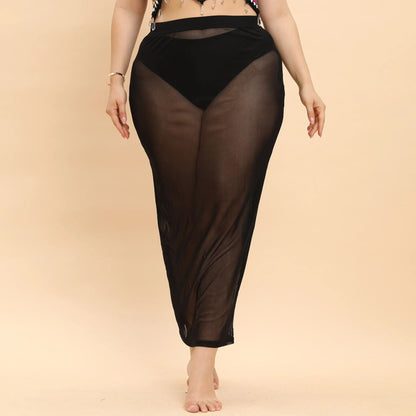 Plus Size Plus Size Beachy See through Mesh Skirt Sexy Vacation Style Women's Half Body Skirt Beach Vacation Fashion plus Siz...