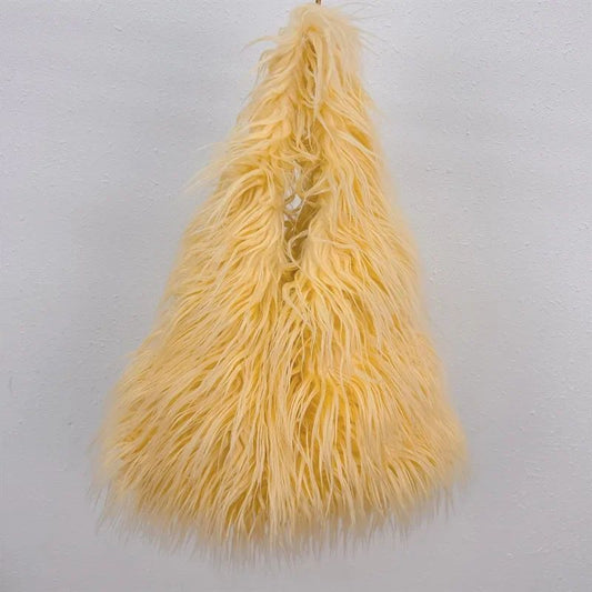2025 NEW Wool Women's Plush Shoulder Bags Y2k Hot Girls Faux Fur Drawstring Bucket Bag Fashion Female Furry Purse Tote Handbags