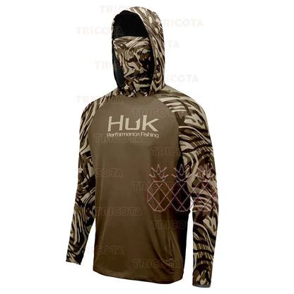 Camisetas de Pesca HUK UPF 50+ Manga Longa com Capuz e Proteção Facial Secagem Rápida Moletom Respirável Proteção UV Masculina