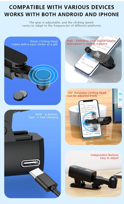 Clicador automático para smartphone, Clicador sem fio para telefone, Clicador de tela para transmissão de vídeo ao vivo, Jogo, Clicador de toque de tela multifuncional