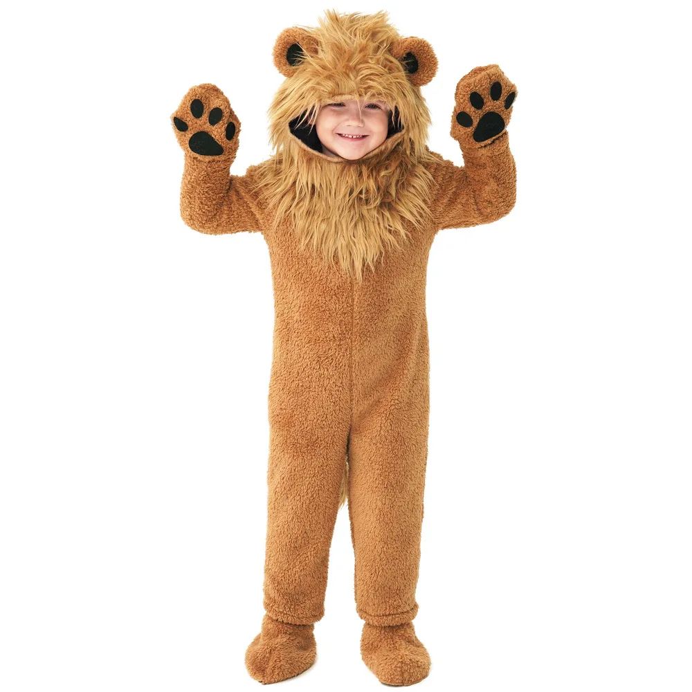 2?12Y Boys Girls Lion Animal Cosplay Costume, Deluxe Full Set Fleece Outfit for Halloween Purim Themed Party Fancy Jumpsuit