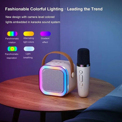 Máquina de karaokê K12 com 1/2 microfones sem fio portátil 5.3 sistema de alto-falante Bluetooth PA luzes RGB áudio doméstico KTV presentes infantis