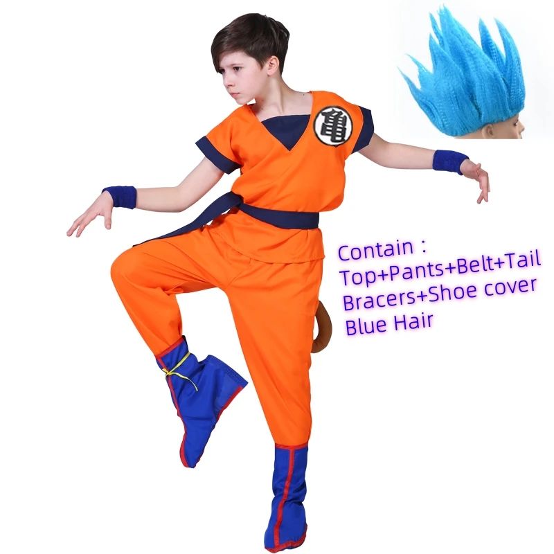 Halloween Adult Kids Son Goku Cosplay Costumes Suits Krillin Outfits Anime Party Child Costumes Tail Wrister Super Saiyan Wig