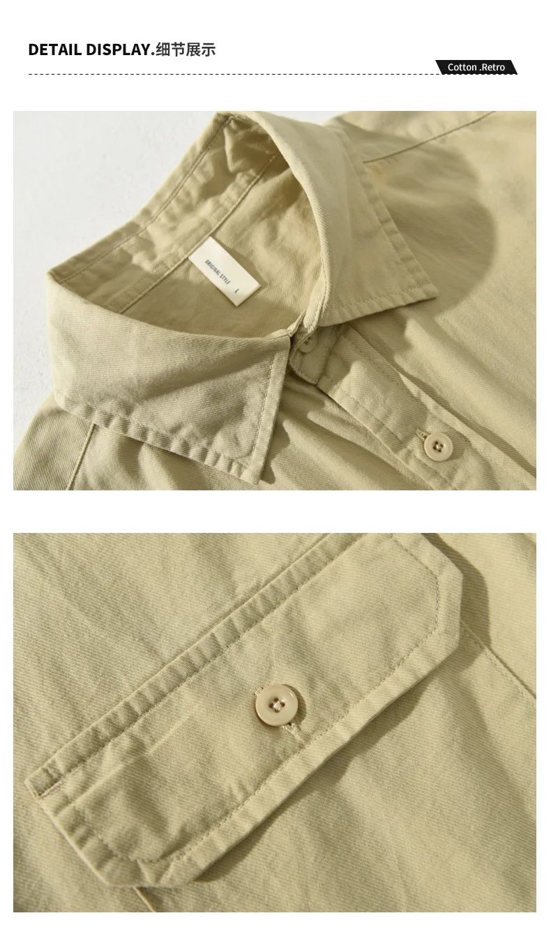 Summer Short Sleeve Cargo Shirt Men Streetwear Men Loose Shirts Casual Pure Cotton Double Pockets Khaki Shirt Fashion Clothing