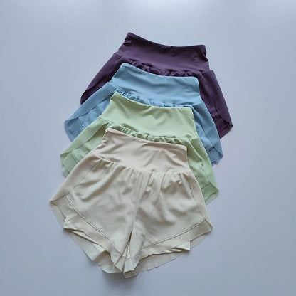 Summer Women's High-Waisted Sports Shorts Mesh Breathable Double-Layer Quick-Dry Gym Fitness Running Cycling Yoga Shorts