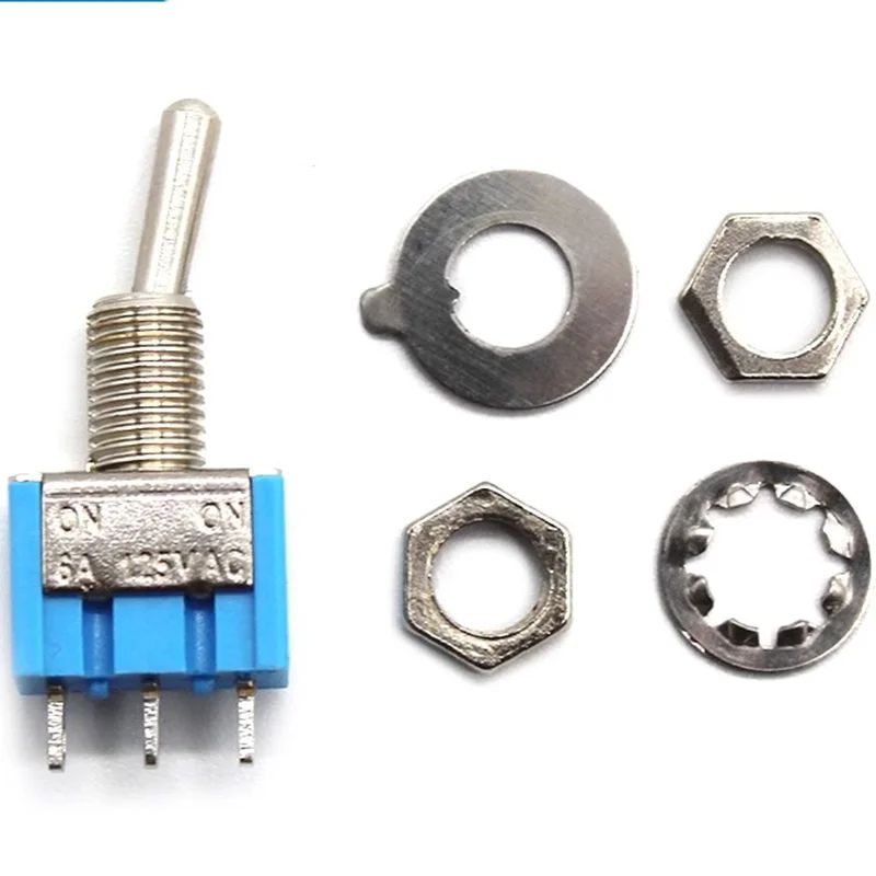 10Pcs Mini Lever Toggle Switch 1/4Inch Mounting Single Pole Double Throw ON-OFF-ON /ON-ON 6A125V/3A250V  MTS-102 103 202 203