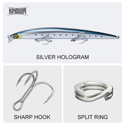 Kingdom Long Casting Fishing Lure 14.5g 19g 29g Floating Slow Sinking Minnow Wobbler Artificial Hard Bait Jerkbaits Seabass Pike