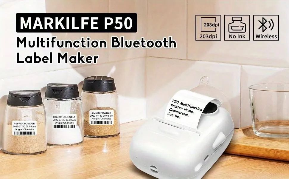 Makrlife P50 Thermal Label Printer Business Label Maker Custom Sticker Printing Machine For Home Use, DIY Stickers, Commercial