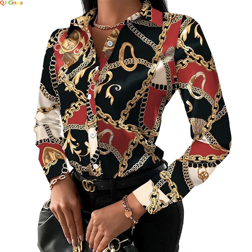 Summer New Women's Long-sleeved Shirt, Single-breasted Printed Shirts Fashion Casual Tops Camisa Female Chemise S-XXL