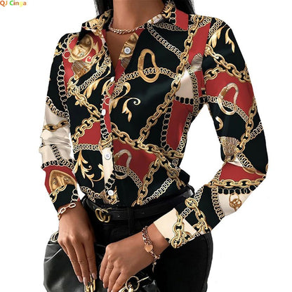 Summer New Women's Long-sleeved Shirt, Single-breasted Printed Shirts Fashion Casual Tops Camisa Female Chemise S-XXL