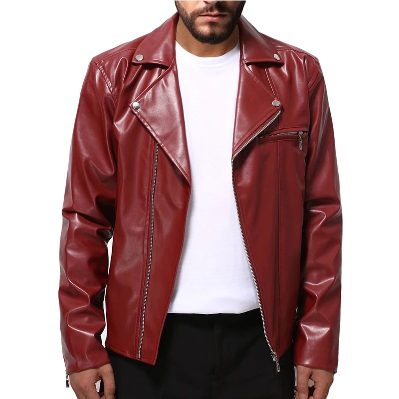 Fall and Winter New Men's Leather Jacket Fashion Handsome Lapel Motorcycle Leather Jacket Rock Punk Tops