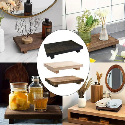 Bandeja de Madeira com Pedestal para Decoração de Banheiro, Organizador de Pia para Sabonete Líquido e Velas Perfumadas, Suporte para Temperos de Cozinha