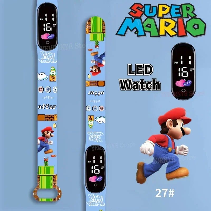 Mario Bros Children's Watches Action Figures Luigi Princess Peach Yoshi Bowser kids Sport Wristband Waterproof Digital Watch Toy
