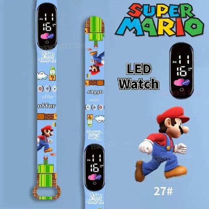 Mario Bros Children's Watches Action Figures Luigi Princess Peach Yoshi Bowser kids Sport Wristband Waterproof Digital Watch Toy