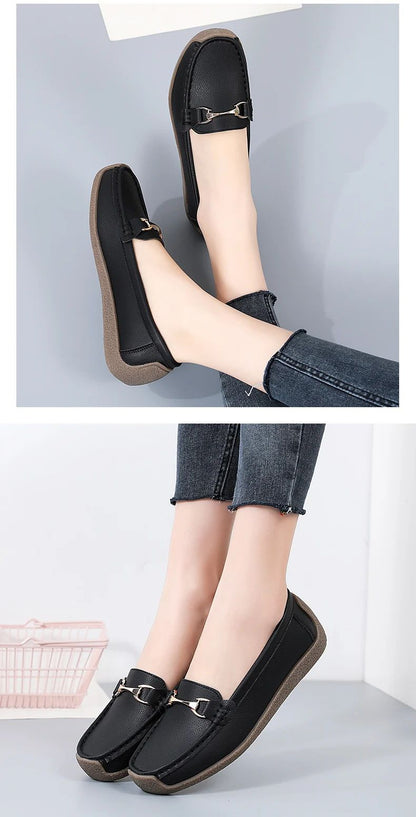 Vulcanize Women Shoes Flats Leather Moccasins Sneakers Designer Shoes for Women Slip-on Loafers Female Boat Shoes Big Size 43