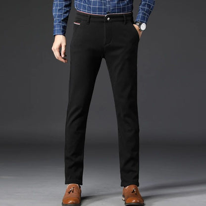 Winter Men Korean Fashion Straight Leg Pants Winter Snow Warm Thermal Thicken Casual Pants New Fleece Slim Fit Business Trousers