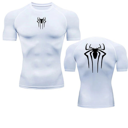 Summer Men's Fitness Quick Dry T Shirts Spider Print Athletic Compression Shirts Breathable Casual Short Sleeve Tight Tees Y2K