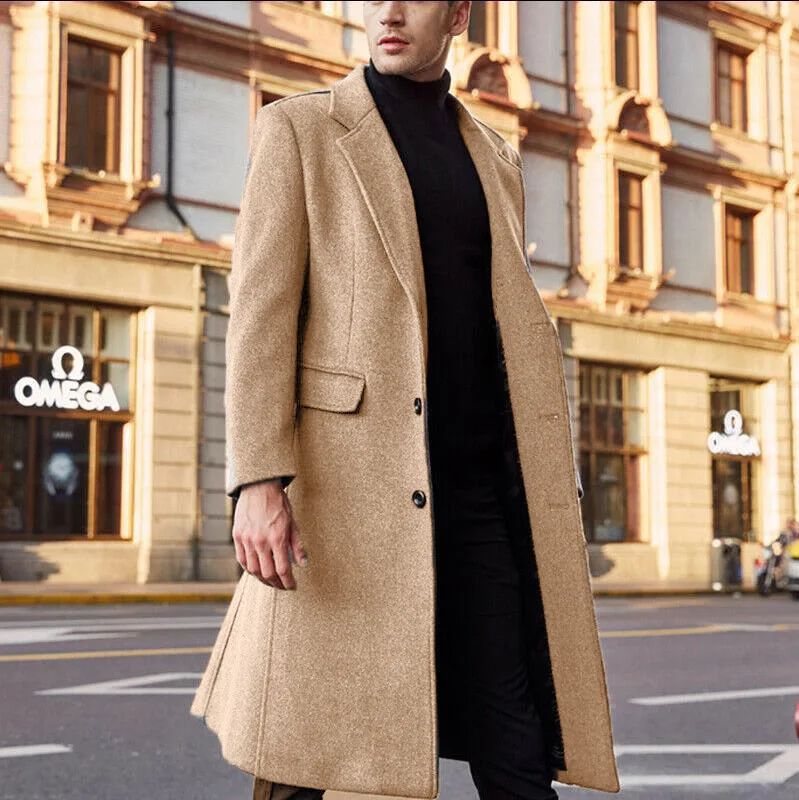 Autumn and Winter Casual Men's Clothing, British Style Woolen Overcoat, New Korean Style Solid Color Long Windbreaker S-XXXL