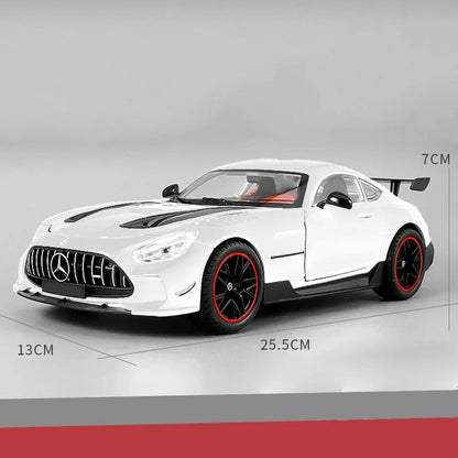 Grande 1:18 Mercedes Benz GTR Miniatura de Carro de Liga Leve Coleção Simulação Diecast Som e Luz Veículo Brinquedos Carro Para Presentes Infantis