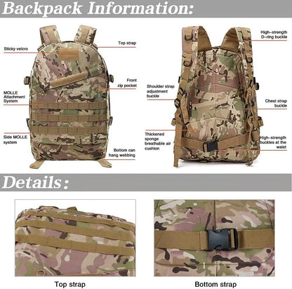 Mochila Tática 3D 50L para Atividades ao Ar Livre Molle Assault Bag à Prova D'água para Caça Escalada Caminhada Pesca Trekking Viagem