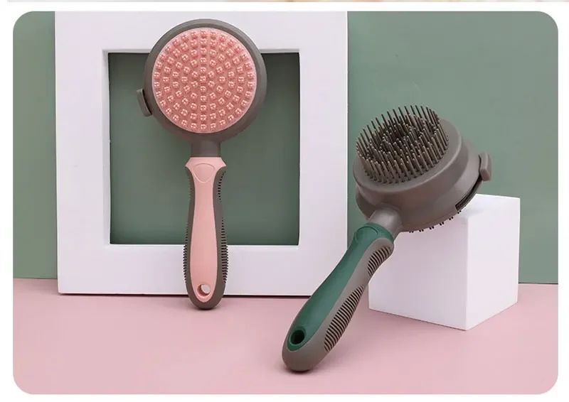 Cat Hair Removal Pet Brush Double Sided Massaging Retractable Self Cleaning Soft Pet Grooming Brush with Handle Pet Loose Hairs