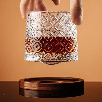 Copo de Uísque com Base, Copos de Uísque de Cristal Giratórios, Taça de Vinho e Brandy para Bar e Casa