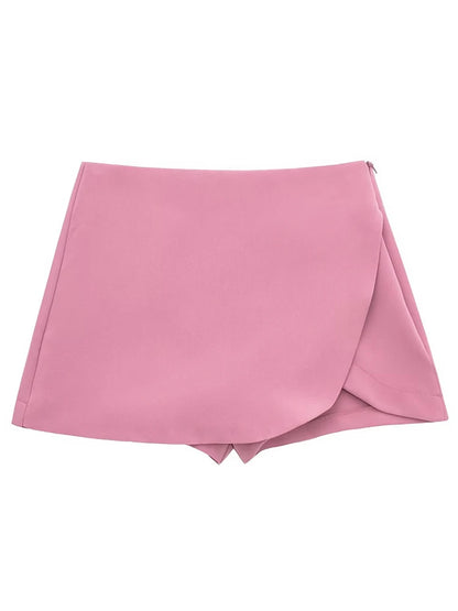 Willshela Women Fashion Solid Side Zipper Skirts Shorts Vintage High Waist Female Chic Lady Shorts